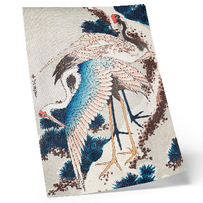 Kunstdruck leinwand Kraniche in einem schneebedeckten Baum von Katsushiki Hokusai (1834), historischer Holzschnitt