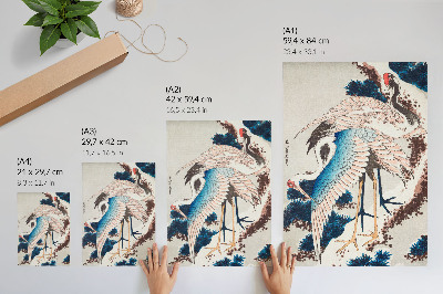 Kunstdruck leinwand Kraniche in einem schneebedeckten Baum von Katsushiki Hokusai (1834), historischer Holzschnitt