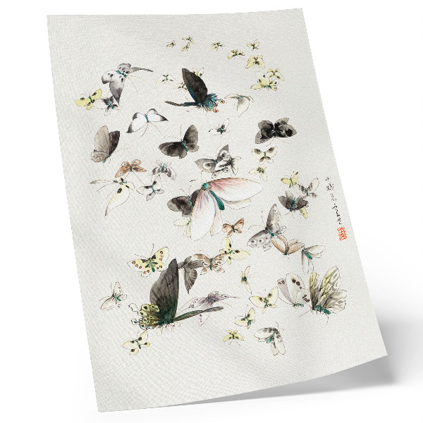 Wandposter Hokusais Schmetterlinge und Motten (1830-1850)