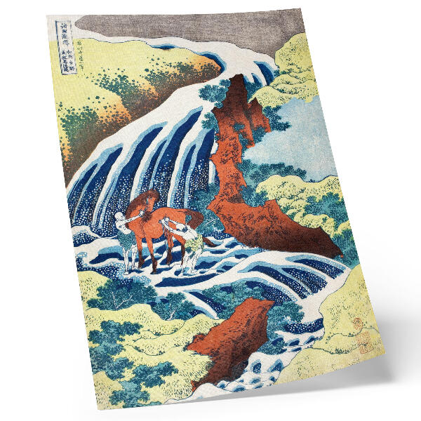 Poster Historischer japanischer Holzschnitt von Hokusai, der die Yoshitsune-Wasserfälle in Yoshino, Provinz Izumi, zeigt (1833–1834).