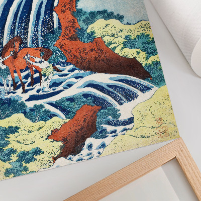 Poster Historischer japanischer Holzschnitt von Hokusai, der die Yoshitsune-Wasserfälle in Yoshino, Provinz Izumi, zeigt (1833–1834).