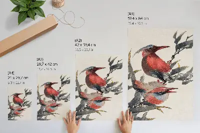 Wandposter Katsushika Hokusais Vögel aus dem Skizzenalbum von 1814 als japanischer Holzschnitt