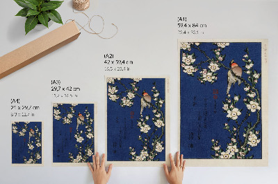Poster Katsushika Hokusai (1760-1849), Rotkehlchen auf einem Kirschblütenzweig