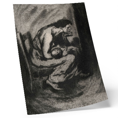 Wandposter Eine verzweifelt unglückliche Frau hält ihr krankes Kind im Arm, 1902.