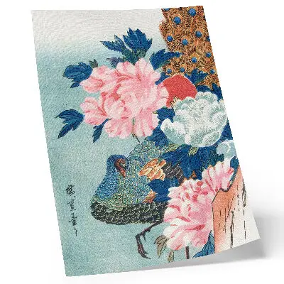 Kunstdruck auf Leinwand Pfau und Pfingstrosen, japanischer Holzschnitt von Utagawa Hiroshige im Vintage-Stil