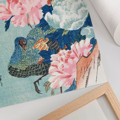 Kunstdruck leinwand Pfau und Pfingstrosen, japanischer Holzschnitt von Utagawa Hiroshige (Vintage).
