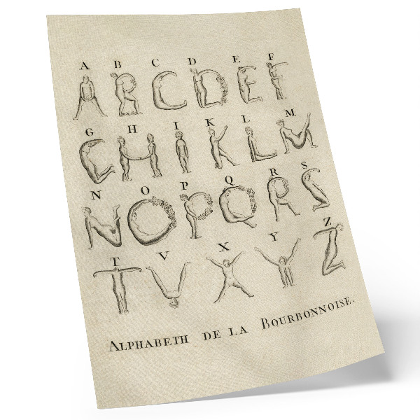 Wandposter Das nackte Alphabet; Alphabet de la Bourbonnoise (1790)