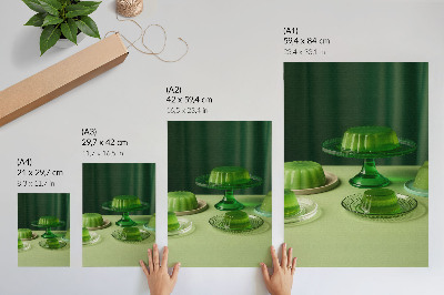 Wandposter Grüne Gelees auf verschiedenen Tellern