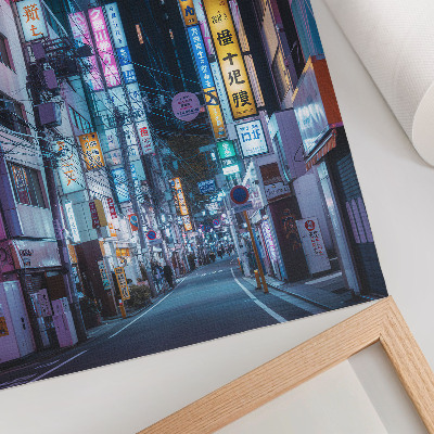 Wandposter Nächtliche Stadtstraße mit Neonreklamen
