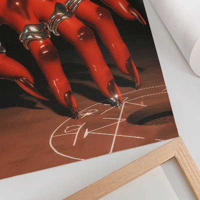 Poster Rote Hand mit Ringen vor einem Hintergrund aus Symbolen