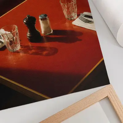 Kunstdruck auf Leinwand ein Tisch im Restaurant mit Gewürzen und Gläsern