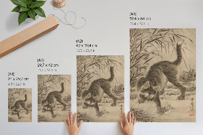 Kunstdruck leinwand Eine Katze fängt einen Frosch von Kawanabe Kyosai