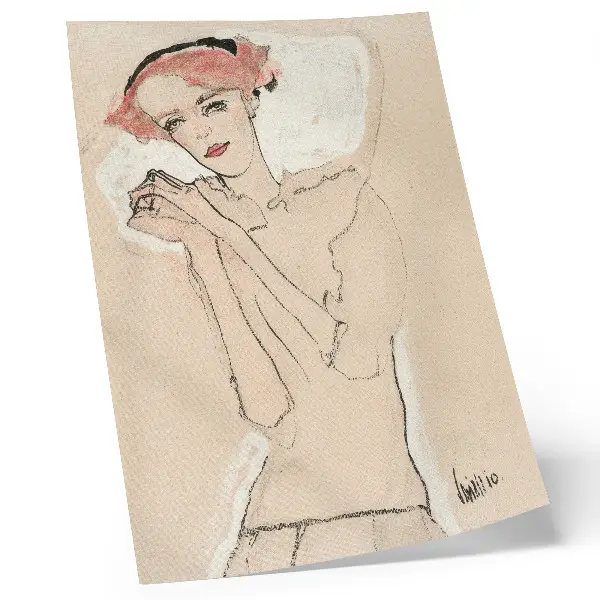 Kunstdruck auf Leinwand Porträt einer Frau (1910) von Egon Schiele als weibliche Strichzeichnung aus der Sammlung des Metropolitan Museum of Art