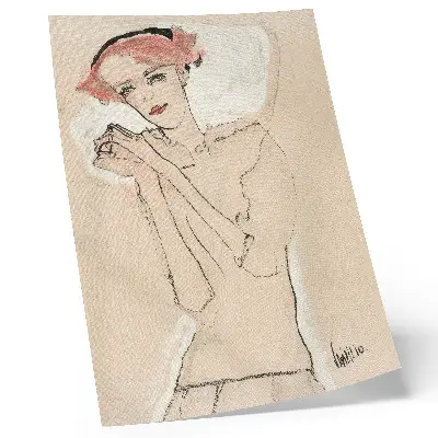 Kunstdruck auf Leinwand Porträt einer Frau (1910) von Egon Schiele als weibliche Strichzeichnung aus der Sammlung des Metropolitan Museum of Art