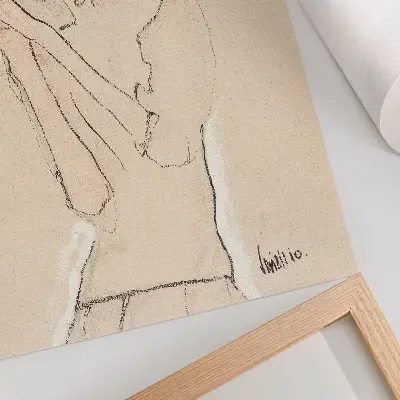 Kunstdruck auf Leinwand Porträt einer Frau (1910) von Egon Schiele als weibliche Strichzeichnung aus der Sammlung des Metropolitan Museum of Art