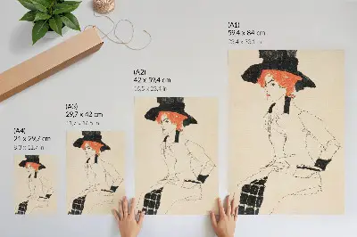 Wandposter Porträt einer Frau von Egon Schiele als Strichzeichnung aus der Sammlung des Metropolitan Museum of Art