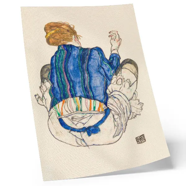 Kunstdruck auf Leinwand Sitzende Frau, Rückansicht (1917) von Egon Schiele als weibliche Strichzeichnung aus der Sammlung des Metropolitan Museum of Art