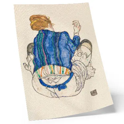 Kunstdruck auf Leinwand Sitzende Frau, Rückansicht (1917) von Egon Schiele als weibliche Strichzeichnung aus der Sammlung des Metropolitan Museum of Art