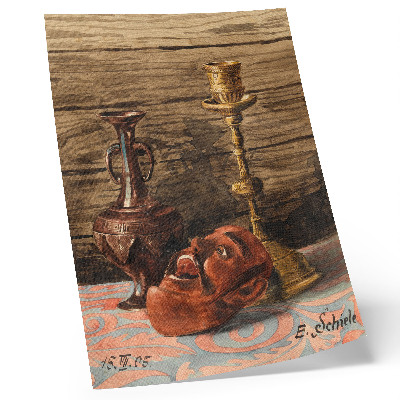 Wandposter Stillleben mit Kerzenständer, Vase und Maske von Egon Schiele