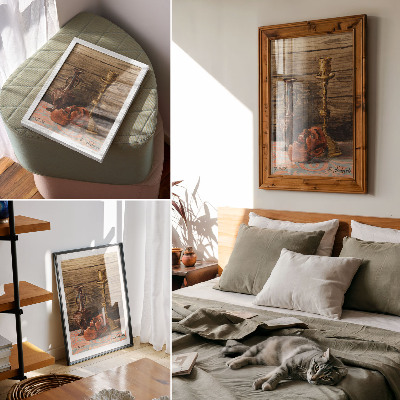 Wandposter Stillleben mit Kerzenständer, Vase und Maske von Egon Schiele