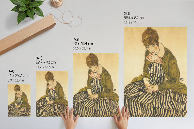 Poster Porträt von Edith Schiele in einem gestreiften Kleid (1915) von Egon Schiele