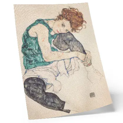 Wandposter Sitzende Frau mit angezogenem Knie von Egon Schiele aus dem Jahr 1917