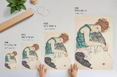 Wandposter Sitzende Frau mit angezogenem Knie (1917) von Egon Schiele