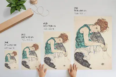 Wandposter Sitzende Frau mit angezogenem Knie von Egon Schiele aus dem Jahr 1917