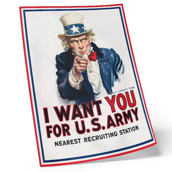 Poster Steckbrief für amerikanische Soldaten als ästhetische Lithografie von James Montgomery Flagg
