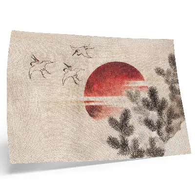 Poster Vögel und Sonnenuntergang von Katsushika Hokusai aus dem Skizzenalbum von 1814