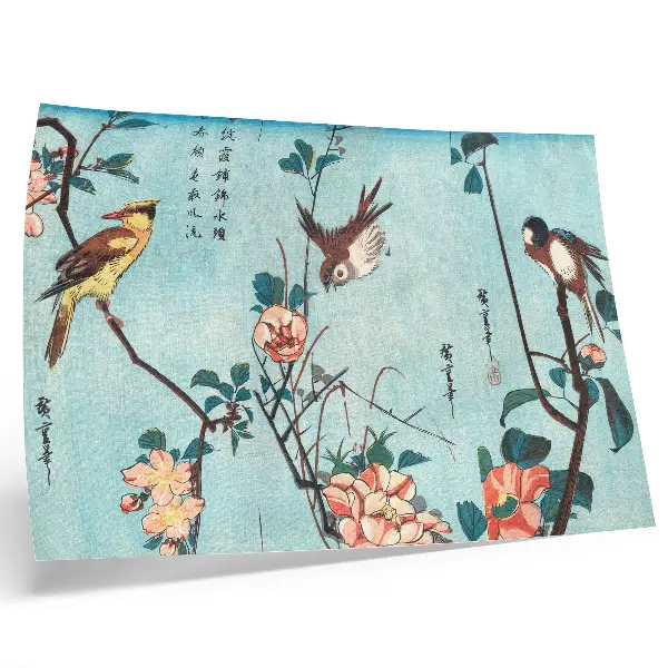 Kunstdruck Japanische Vögel und Blumen historische Holzschnitte von Utagawa Hiroshige aus dem Jahr 1833