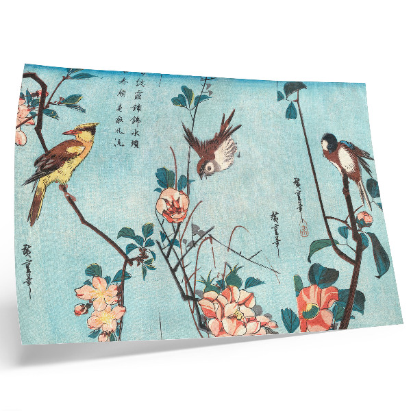 Kunstdruck poster Japanische Vögel und Blumen (1833) – historische Holzschnitte von Utagawa Hiroshige