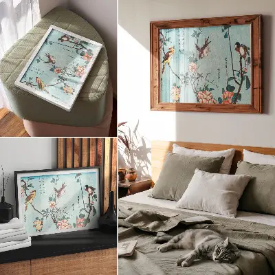 Kunstdruck Japanische Vögel und Blumen historische Holzschnitte von Utagawa Hiroshige aus dem Jahr 1833