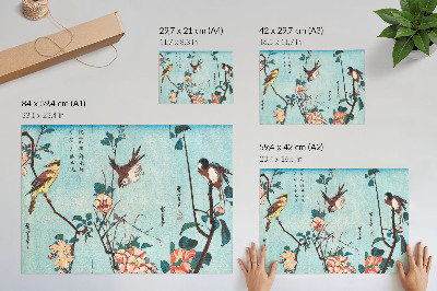 Kunstdruck poster Japanische Vögel und Blumen (1833) – historische Holzschnitte von Utagawa Hiroshige