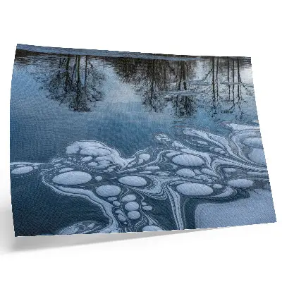 Poster Eis auf dem See mit Baumspiegelungen in Blautönen