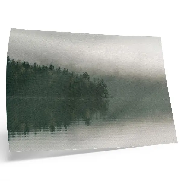 Neblige Waldlandschaft am See Kunstdruck als Poster