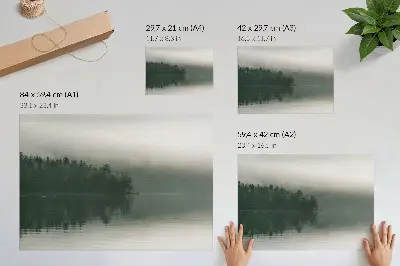 Neblige Waldlandschaft am See Kunstdruck als Poster