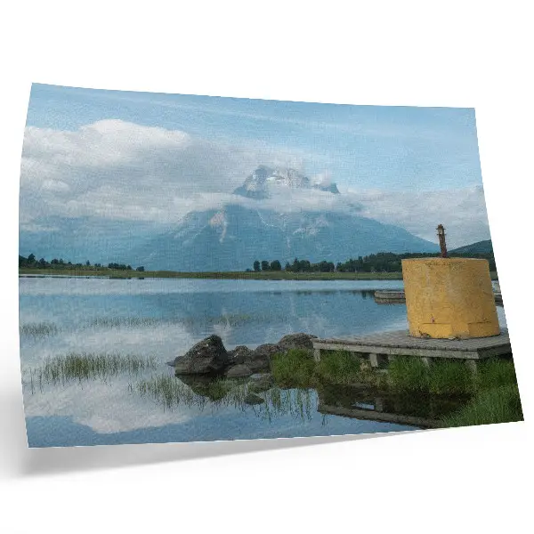 Kunstdruck Poster mit Motiv Berge, See, Wolken und Brücke