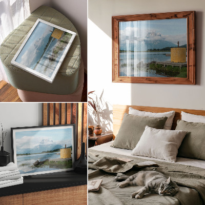 Kunstdruck poster Berge, See, Wolken, Brücke