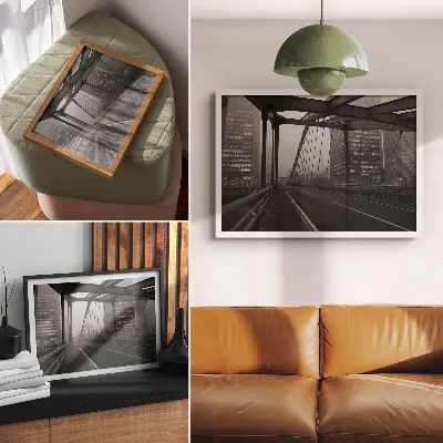 Kunstdruck Poster City Bridge mit majestätischen Gebäuden in schlichter Eleganz