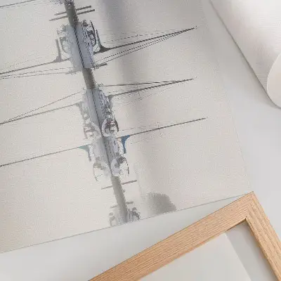 Kunstdruck Poster nebliger Yachthafen mit ruhiger Spiegelung der Yachten