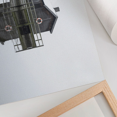 Poster kunstdruck Holzhütte am Wasser, Symmetrie, Minimalismus