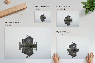 Poster kunstdruck Holzhütte am Wasser, Symmetrie, Minimalismus
