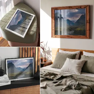 Poster Berge in den Wolken mit blauem Himmel in natürlicher Optik