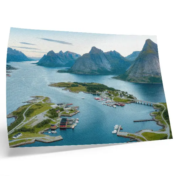 Kunstdruck Fjorde Berge Stadt friedliche harmonische Landschaftsdarstellung