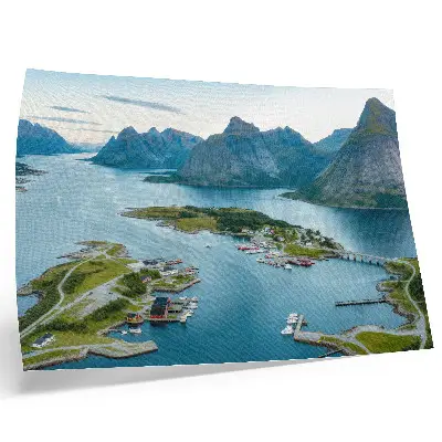 Kunstdruck Fjorde Berge Stadt friedliche harmonische Landschaftsdarstellung