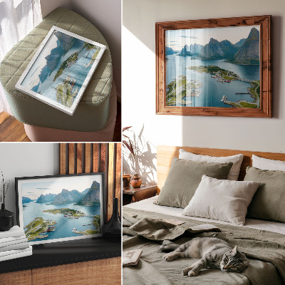 Poster kunstdruck Fjorde, Berge, Stadt, Frieden und Harmonie
