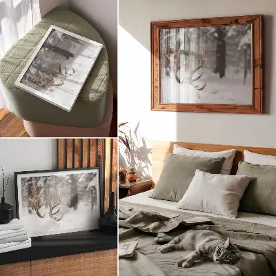Kunstdruck Poster geweihe im winterwald für eine natürliche ruhe