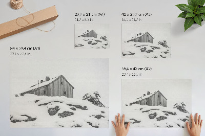 Poster Ein minimalistisches Winterhaus vor der Kulisse von Schnee