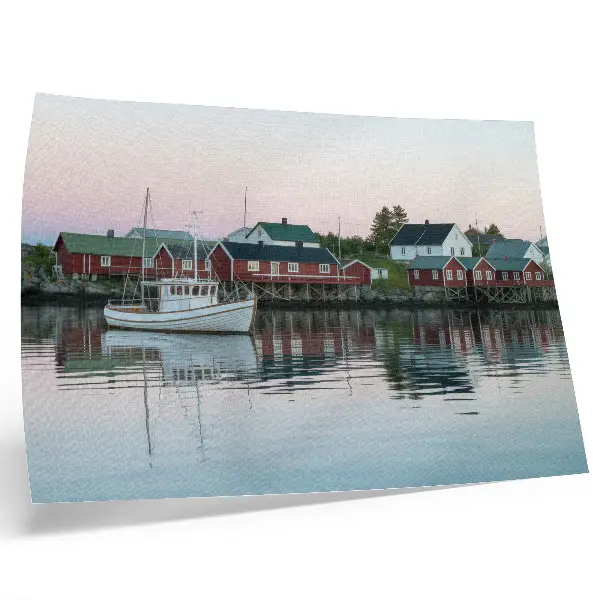 Kunstdruck Poster mit den kubistischen roten Häusern am See